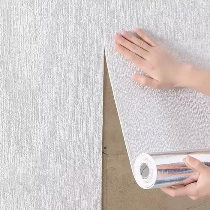Papier peint auto-adhésif épais 3D, isolation thermique, lin, couleur unie, autocollants muraux de décoration, rénovation, papier peint Anti-collision