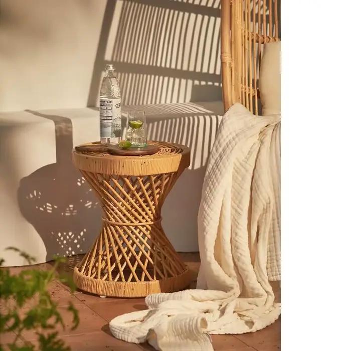 Table basse Design sablier en rotin, petite Table ronde Simple pour salon, repose-pieds multifonctionnel, décoration de la maison pour chambre à coucher