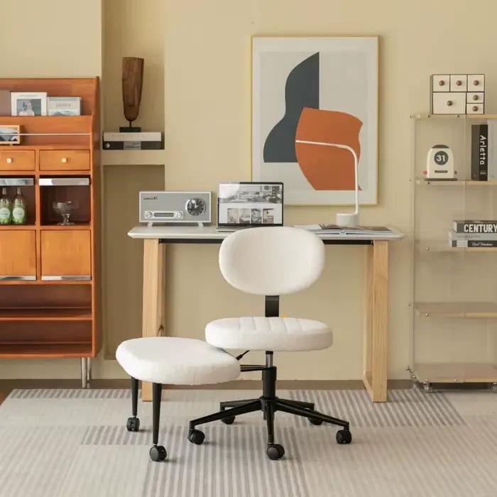 Fauteuil lounge moderne à jambes croisées, tissu en velours, rotatif, réglable en hauteur, avec repose-pieds, adapté aux salons