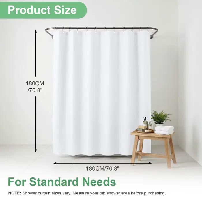 Rideau de douche gaufré pour salle de bain avec crochets métalliques, 180x180CM, pour salle humide, baignoire et cabine de douche