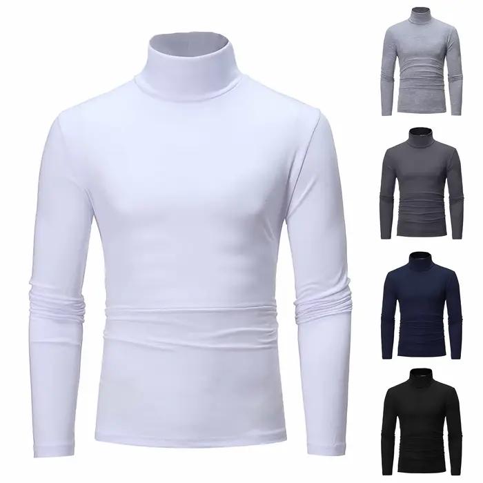 T-shirt basique à col roulé uni pour hommes, coupe couvertes, pull à col haut, mince, mode masculine, automne, printemps