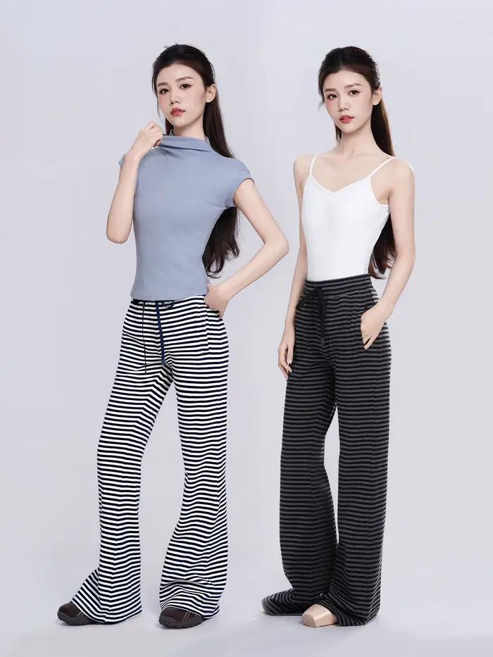 Pantalon de danse évasé pour femme, pantalon de yoga rayé, pantalon de sport pour ballet et jazz