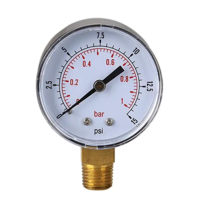 Manomètre à cadran domestique, manomètre basse pression pour carburant, air, hydraulique, 0/15 PSI, 0/1 Bar, 1/4 Béventuelles T, testeur de pression d'eau, d'huile et de gaz, 50mm