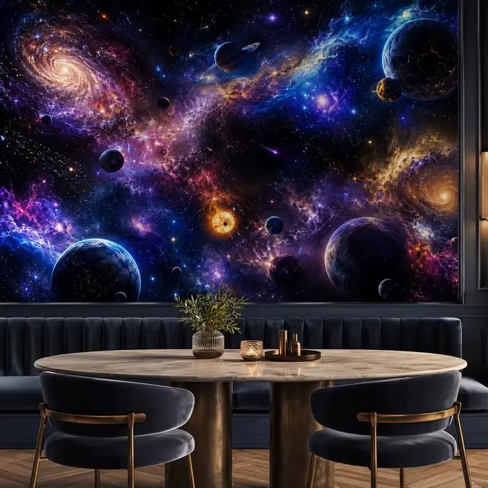 Papier peint mural Galaxie Cosmique Planètes Nébuleuse Ciel Étoilé Espace Extérieur 3D pour Salon Chambre Sans Adhésif Requise la Pose