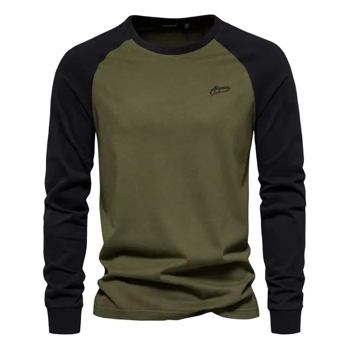 New Long-sleeved Men's Bottoming Shirt Cross-border Splicing T-shirt Men's Round Neck Casual Men's Cotton Embroidery
