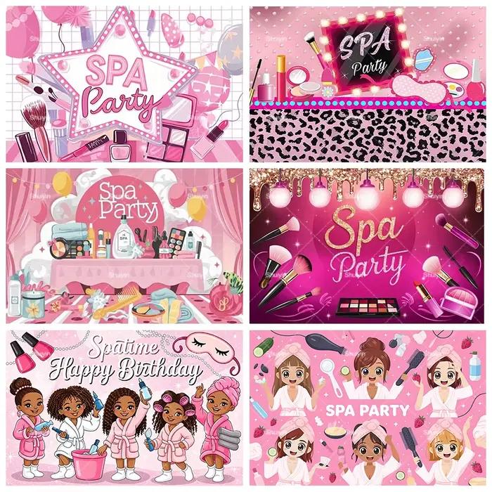 Décorations d'anniversaire sur le thème du spa et du maquillage rose, toile de fond pour la décoration de salle de soins de beauté et de cosmétiques pour femmes, accessoire photo pour portrait de fill