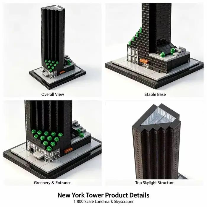 Tour de New York à l'échelle 1:800, blocs de construction MOC, célèbre monument, architecture créative, skyline, jouet de collection, cadeau, 974 pièces