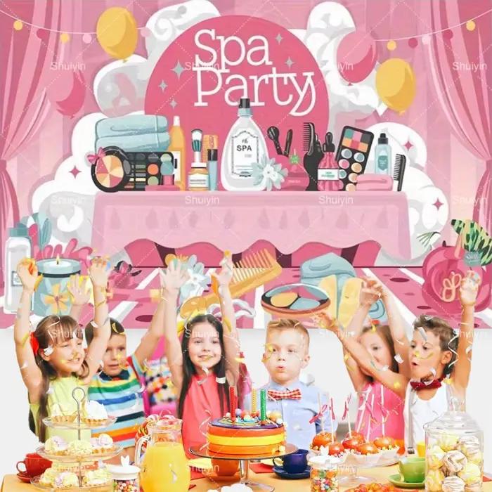Décorations d'anniversaire sur le thème du spa et du maquillage rose, toile de fond pour la décoration de salle de soins de beauté et de cosmétiques pour femmes, accessoire photo pour portrait de fill