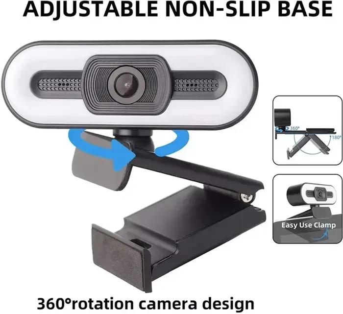 Webcam Portable Full HD 1080P 2K 4K, PC Portable, mise au point automatique, Streaming en direct, Flexible avec Microphone, diffusion en direct avec lumière