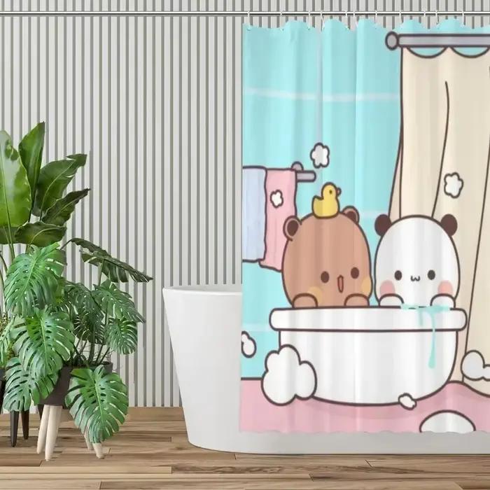 PO01 Rideau de douche salle de bain ours mignon Pnada Bubu Dudu décor articles ménagers modernes rideau de salle de bain cadeau de remise des diplômes Festival