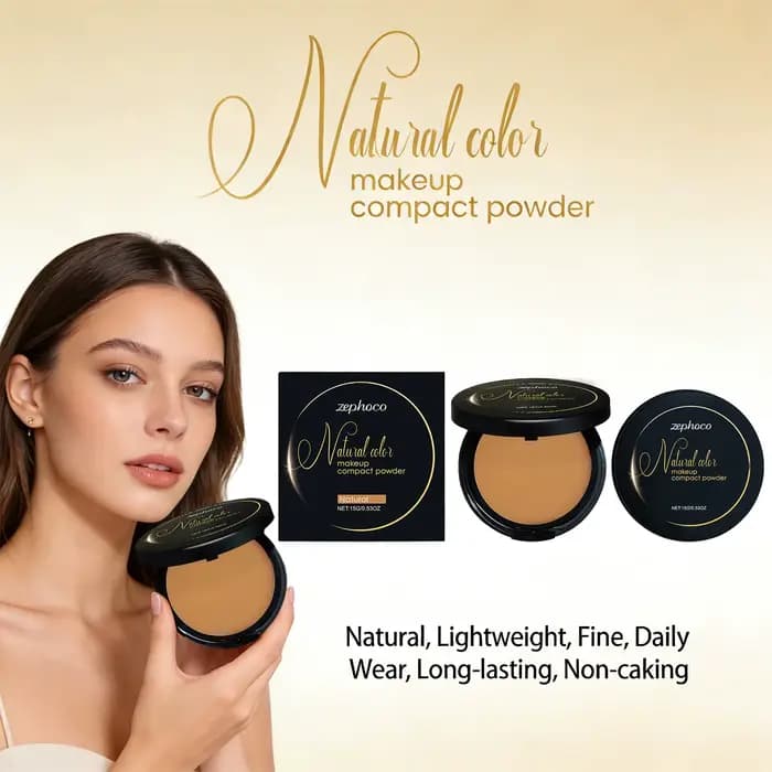 Poudre Compacte Matifiante Contrôle du Sébum Longue Tenue Fond de Teint Trois Couleurs Peau Foncée Maquillage Naturel
