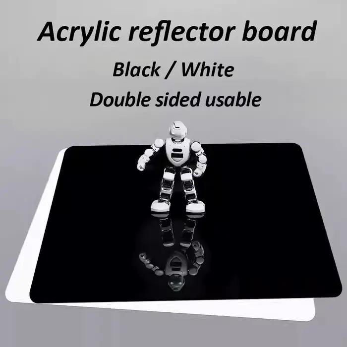 Panneau d'affichage réfléchissant en acrylique noir et blanc, double face, pour photographie, fond de prise de vue, accessoires de prise de vue sur bureau