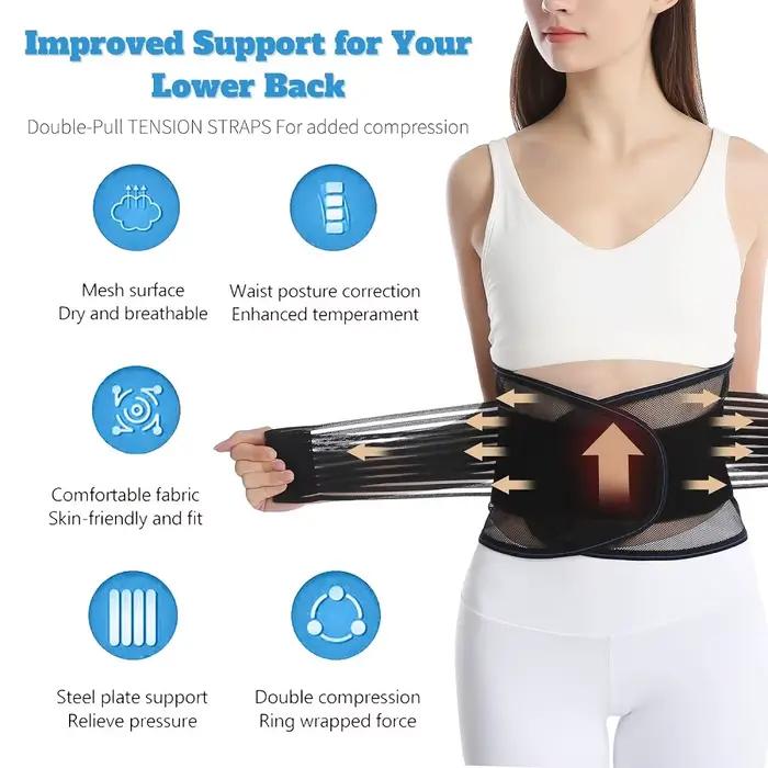 Ceinture de soutien lombaire respirante, attelle dorsale pour hommes et femmes, ceinture lombaire avec double sangles réglables