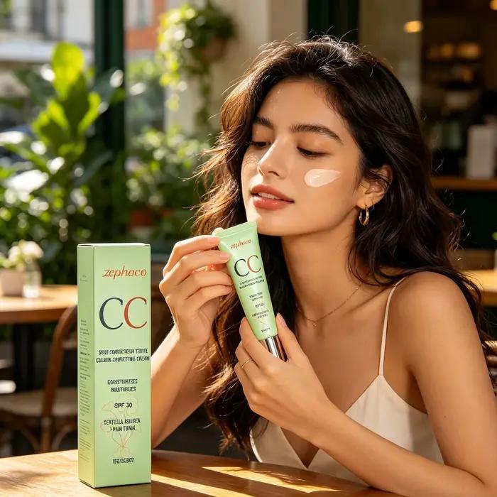 Crème Correctrice de Couleur Zephoco SPF 30 Protection Solaire Anti-UV Couvrance Rougeurs et Imperfections Imperméable Centella CC Cream Fond de Teint 15g