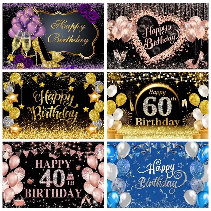 Adulte joyeux anniversaire photographie toile de fond or paillettes ballon 18 21 30 40 50 60 70th anniversaire fête personnaliser Photo fond