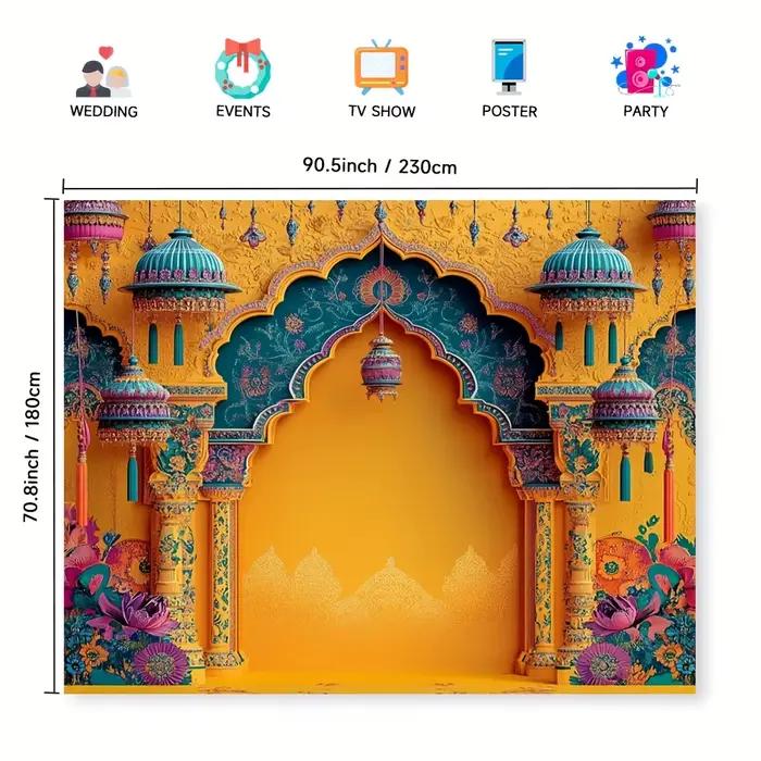 1 toile de fond de fête de mariage indienne vibrante - design architectural traditionnel adapté aux célébrations de vacances et à la décoration intérieure
