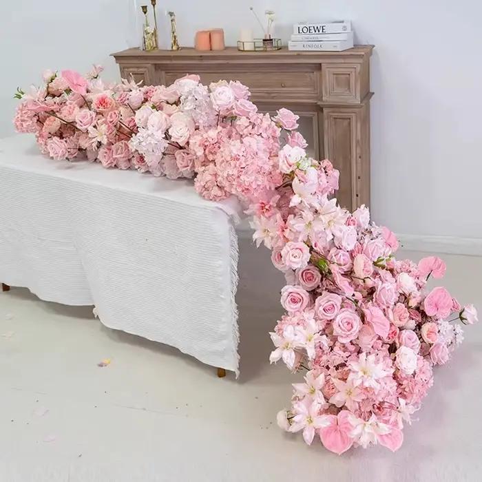 Décoration de toile de fond de mariage, composition florale au sol, chemin de table, centre de table, rangée de fleurs, accessoire d'événement, vitrine, fleur artificielle