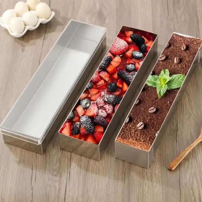 Moule à gâteau Tiramisu au Design amovible professionnel, rectangulaire, en acier inoxydable, pour pain, bricolage avec couvercle, moule à Mousse, boulangerie