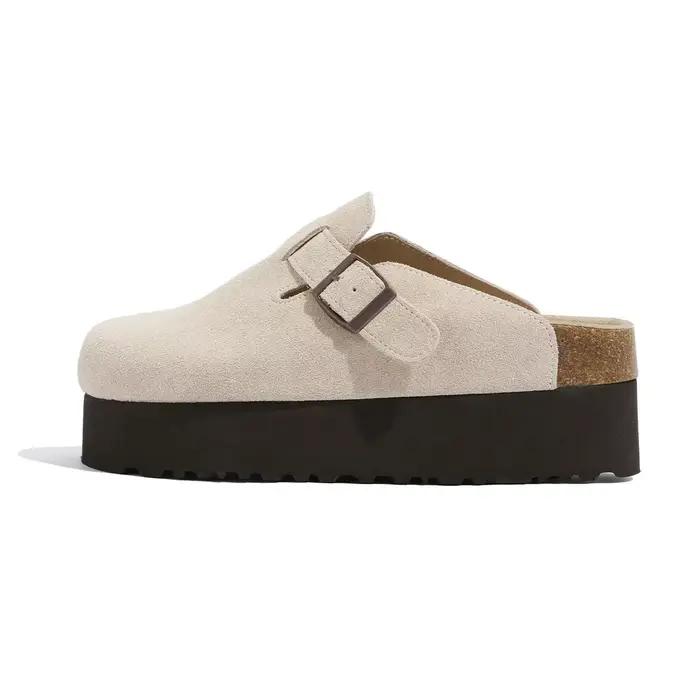 Sandales d'été tendance pour femmes à semelle épaisse, style mule, avec boucle, bout couvert, semelle rétro, en EVA souple