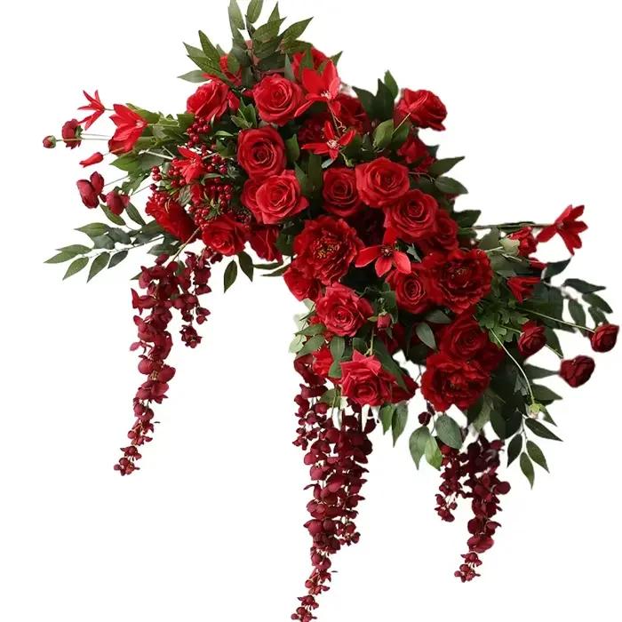 Arche d'Arrière-Plan de Mariage, Rose Rouge, Arrangement Floral, Centre de Table de Banquet, Boule, Allée, Sol, Fleur, Accessoire de ix