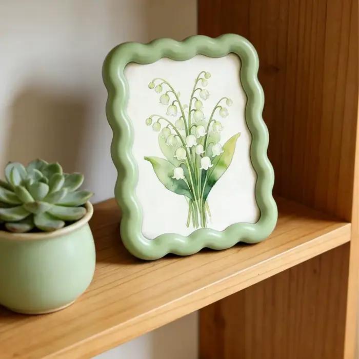 Cadre photo floral à bord ondulé, cadre décoratif à bordure ondulée, cadre d'affichage pour impression artistique florale pour chambre à coucher, salon, maison