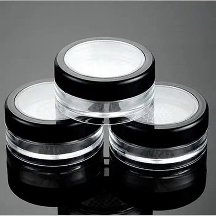 10 pièces/lot 10g bouchon transparent noir poudre libre compacte avec la grille et le couvercle PP pot
