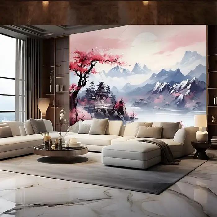 Papier peint photo 3D personnalisé, style chinois, encre esthétique, peinture de paysage, papier mural pour salon, fond TV, décoration murale
