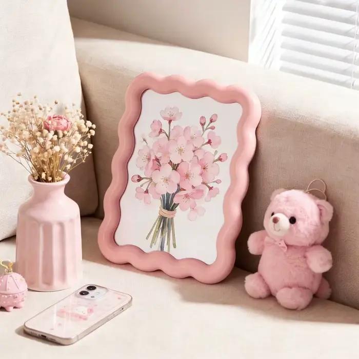 Cadre photo floral à bord ondulé, cadre décoratif à bordure ondulée, cadre d'affichage pour impression artistique florale pour chambre à coucher, salon, maison
