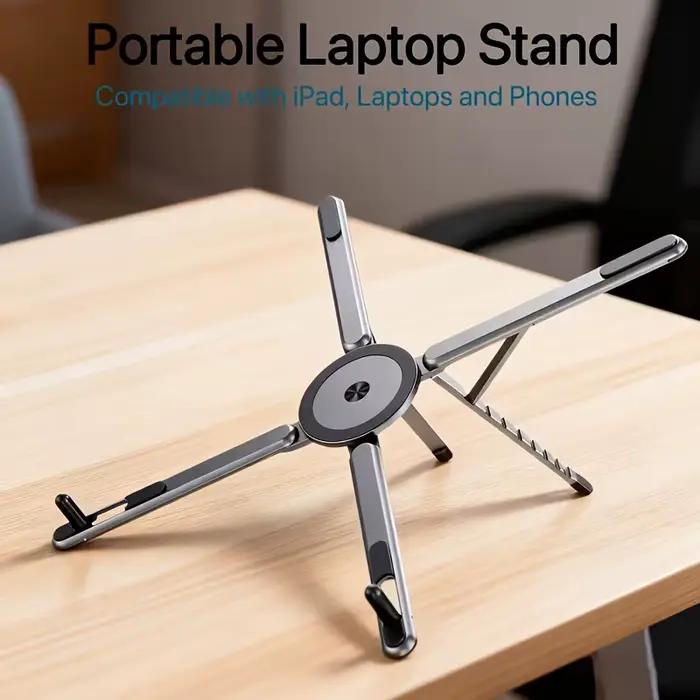 Support pour téléphone portable et ordinateur portable avec base magnétique et réglage de hauteur à 8 niveaux, adapté pour iPad et téléphone portable magnétique