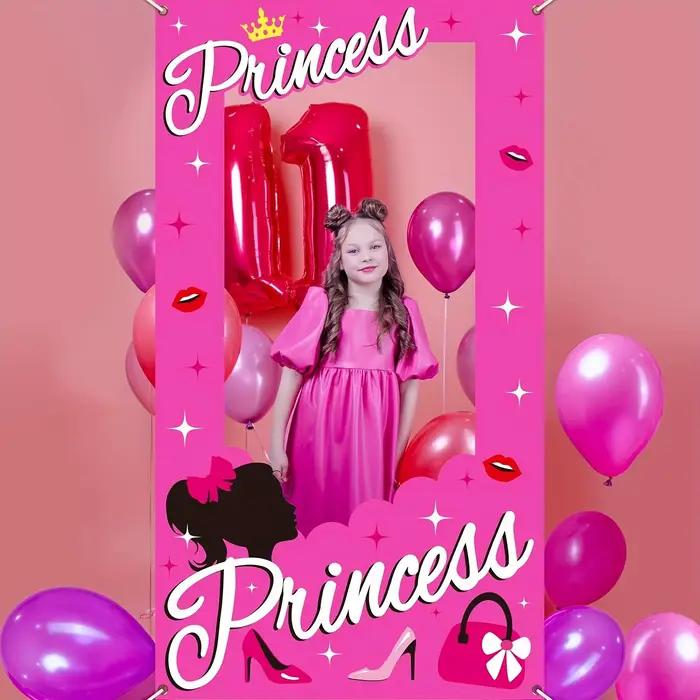 Décors roses pour anniversaire de filles, accessoires de photomaton, décorations d'anniversaire roses chaudes, bannière photo à thème rose