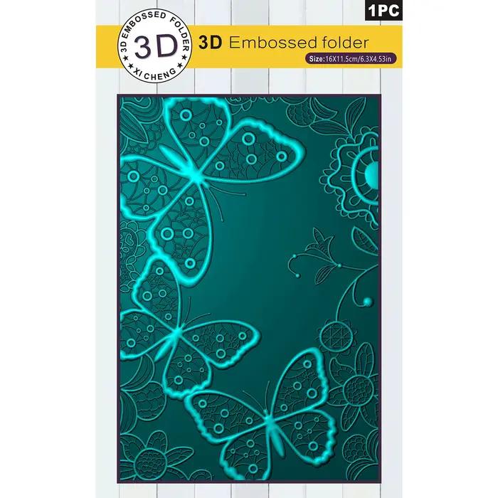 Dossier gaufré 3D - Motif de fond texturé « Nuit Dorée : Rêves de papillons et de fleurs gaufrés entrelacés » - Plastique pour loisirs créatifs