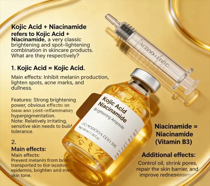 Sérum Éclaircissant à l'Acide Kojique et Niacinamide Crème Anti-Taches Pour Visage Homme Femme Améliore la Peau Terne Cicatrices Acné Taches Brunes Mélasma