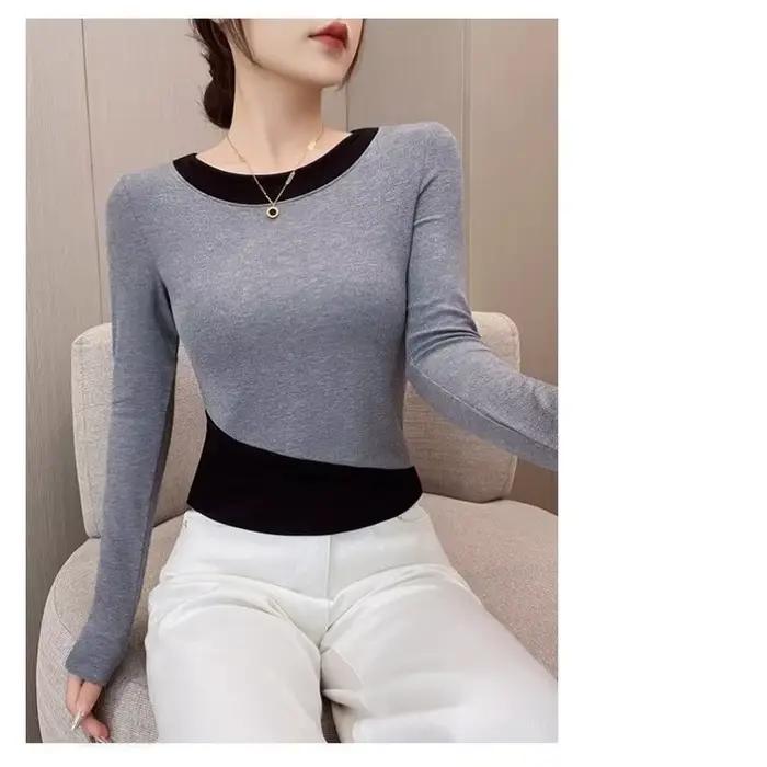 Chemise à col rond, nouveau Style, court, Slim, couture épaisse, faux deux pièces, haut chaud décontracté, automne hiver