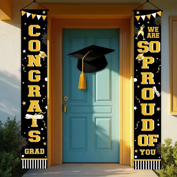Toile de fond pour fête de remise des diplômes sur le thème noir et or, toile de fond décorative pour cérémonie de remise des diplômes