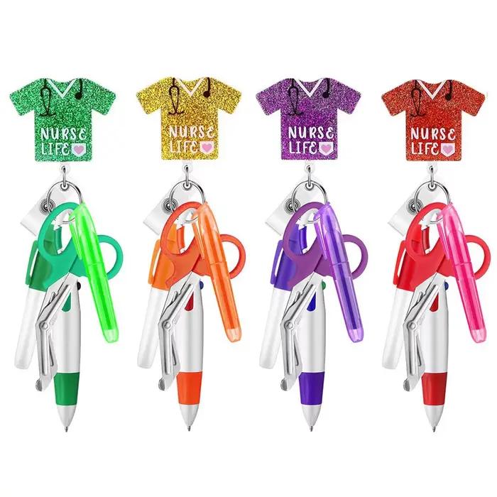 Ensemble d'accessoires pour stylos d'infirmière, comprend 1 mini surligneur, 1 marqueur de couleur, 1 stylo à bille, 1 ciseaux d'allaitement avec 1 badge