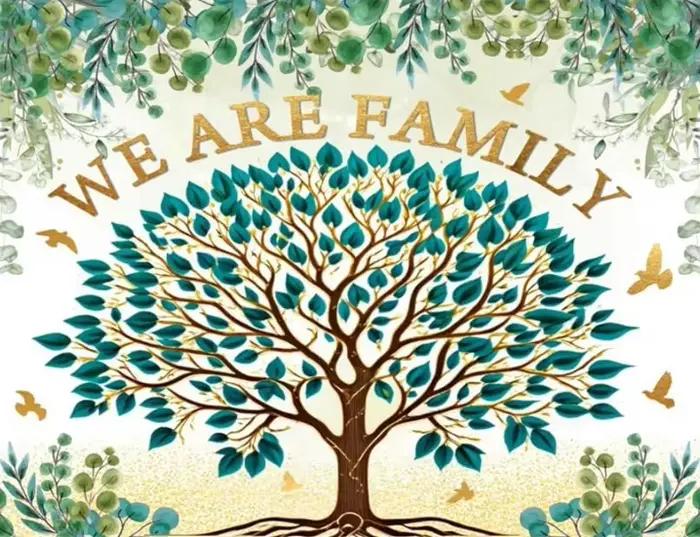 Fond de photographie de famille, toile de fond de réunion de famille, arbre noir et or, nous sommes, bienvenue à nos membres, bannière de rassemblement