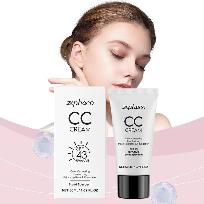 Zephoco CC crème fond de teint Anti UV Protection hydratant Base de maquillage Correction de couleur cosmétiques 43 Spf