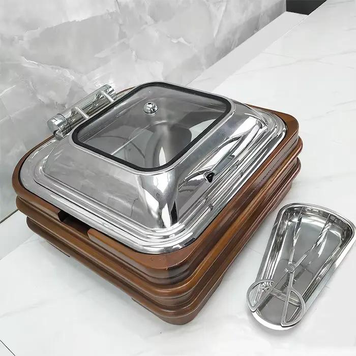 Base de siège carrée en bois en acier inoxydable