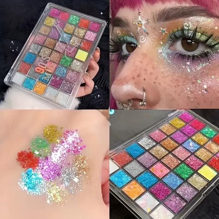 Palette de fards à paupières et scintillants de 40 couleurs avec paillettes dorées