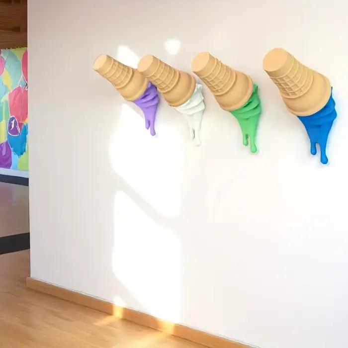 Décoration murale en forme de crème glacée fondante, sculpture imprimée en 3D, ornement mural créatif pour la chambre des enfants, décoration esthétique pour la maison