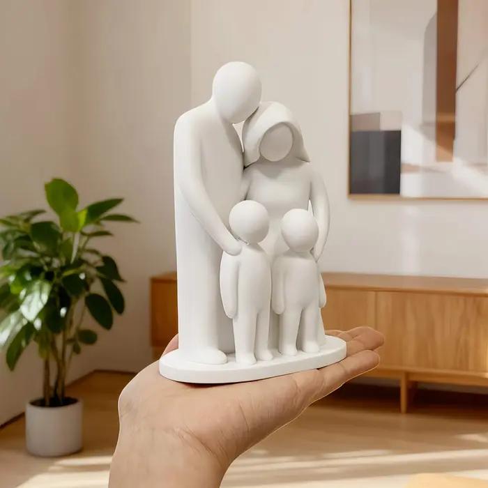 Figurine d'une famille de 4, sculpture familiale minimaliste moderne, statue blanche parent-enfant pour la décoration de la maison, cadeaux significatifs