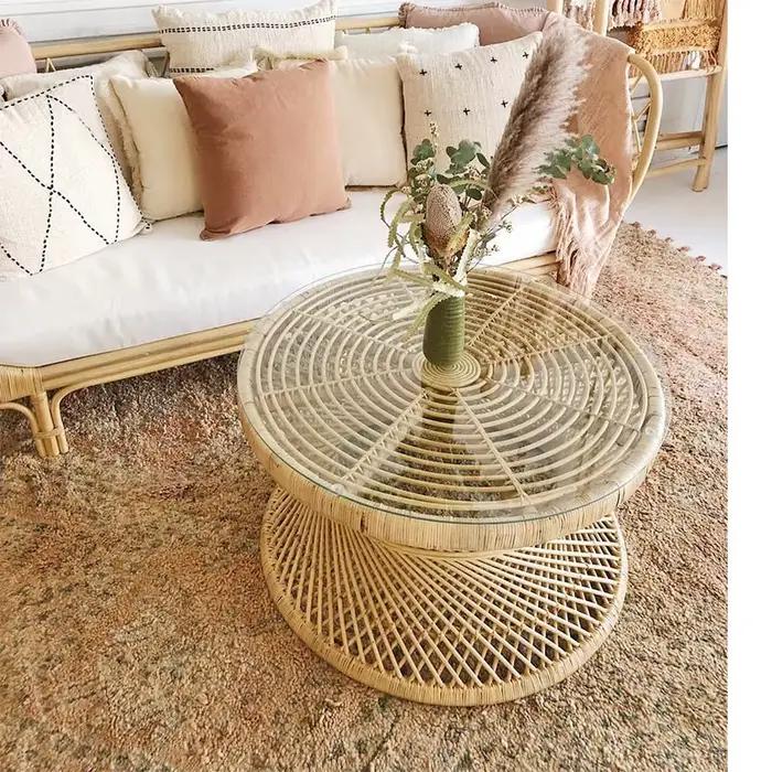 Table basse Design sablier en rotin, petite Table ronde Simple pour salon, repose-pieds multifonctionnel, décoration de la maison pour chambre à coucher