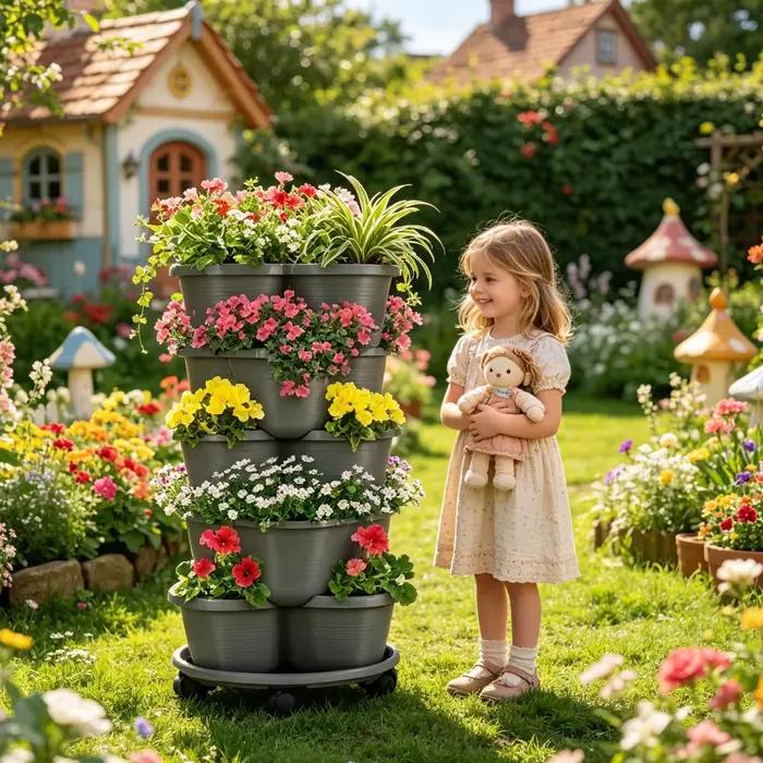 Jardinière empilable à 5 niveaux avec roulettes pour jardin, terrasse, serre et intérieur