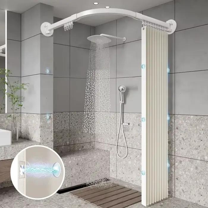 Kit complet rideau de douche courbé pour salle de bain, rideau et tringle imperméables, séparation sec/humide, cloison de douche