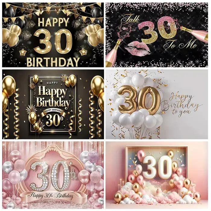 30e anniversaire fête décor fond rose noir or paillettes femme homme 30 ans photographie toile de fond fournitures cadeaux pour adultes