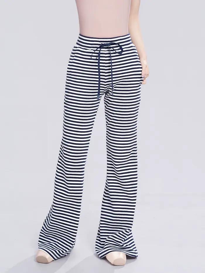 Pantalon de danse évasé pour femme, pantalon de yoga rayé, pantalon de sport pour ballet et jazz