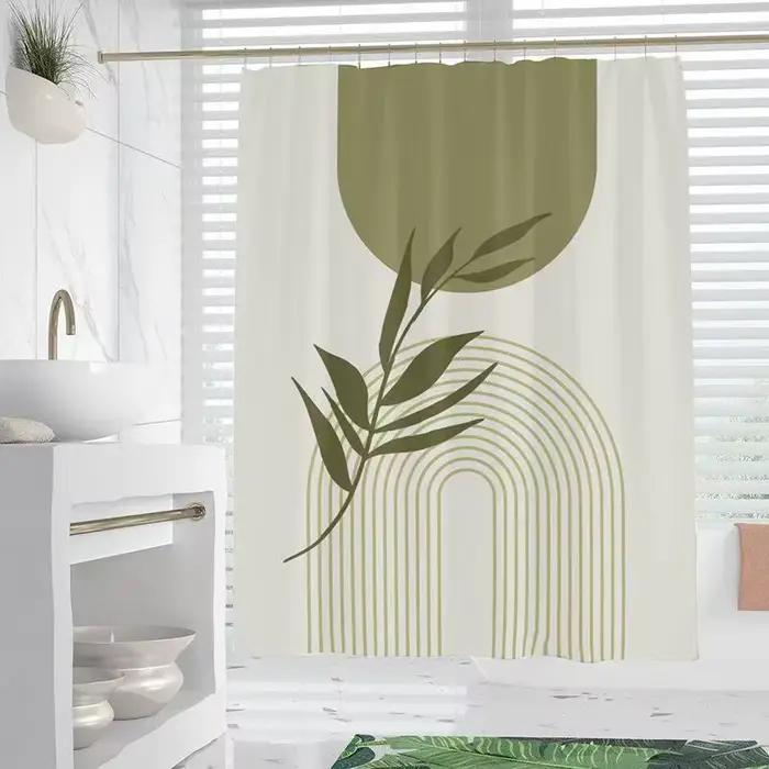 Rideaux de douche de salle de bain, imperméable, épais, avec crochets, œillets métalliques antirouille, motif de feuilles