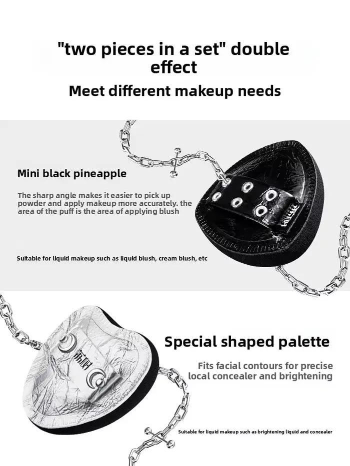 Lishu 2 pièces Punk noir argent maquillage poudre bouffée Kit pouce Mini doux sec et humide