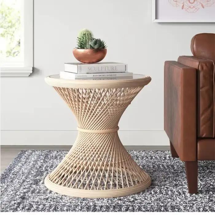 Table basse Design sablier en rotin, petite Table ronde Simple pour salon, repose-pieds multifonctionnel, décoration de la maison pour chambre à coucher