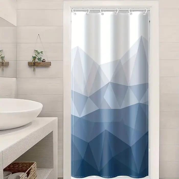 Rideau de douche imperméable géométrique bleu et blanc élégant – Parfait pour ajouter un toucher moderne et élégant à votre décoration de salle de bain